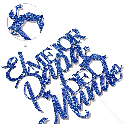 Blue Glitter Cake Topper for Father's Day - Happy Dad Birthday Decoration