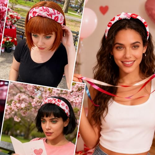 Valentine Red Lips Knotted Headband for Women and Holiday Parties