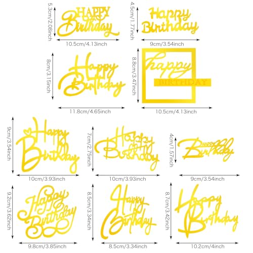 10 Gold Happy Birthday Cake Toppers - Stylish Acrylic Decor