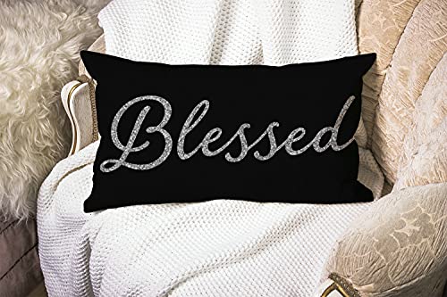 Smooffly Blessed Words Cotton Linen Lumbar Throw Pillow Cover 12"x20"