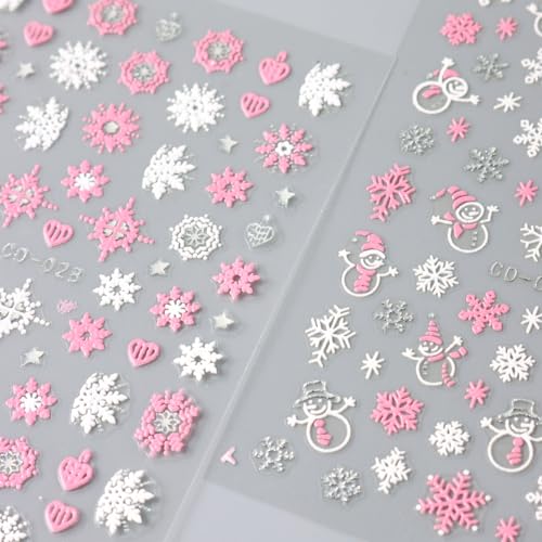 5D Embossed Christmas Nail Art Stickers - 8 Sheets Winter Snowflake Decals