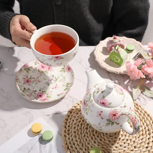 Ceramic Tea Cup Set with Teapot and Saucer - Cg1 Variation