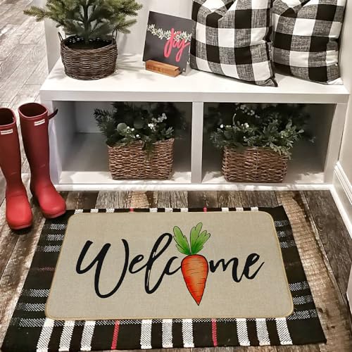Easter Carrot Welcome Doormat, 17x29 Inch Non-Slip Indoor Outdoor Rug