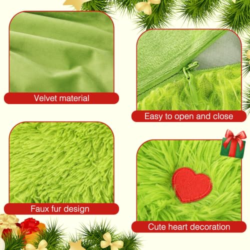 Christmas Elf Faux Fur Pillow Covers 18x18 Inches - Set of 2 - Green