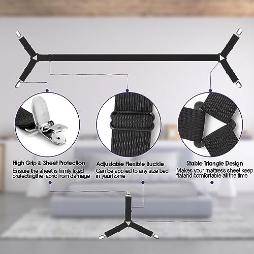 Luyena Adjustable Bed Sheet Straps - 6 Pack Elastic Fitted Sheet Holders