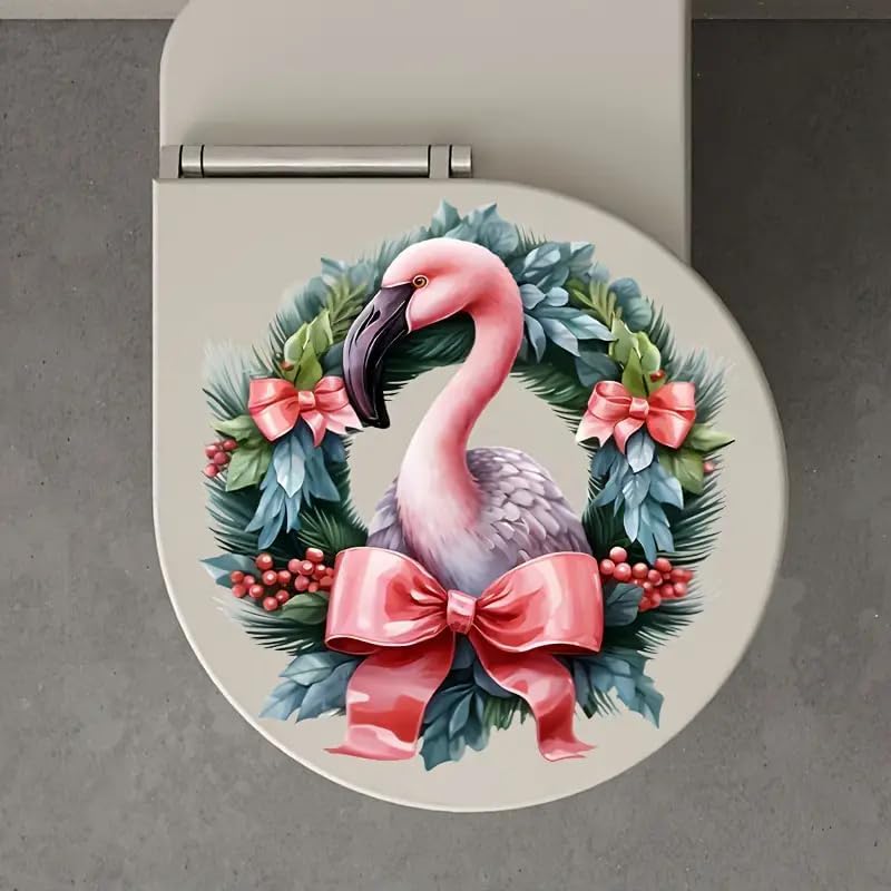 Floral Flamingo Toilet Lid Decal Waterproof Self-Adhesive Bathroom Sticker