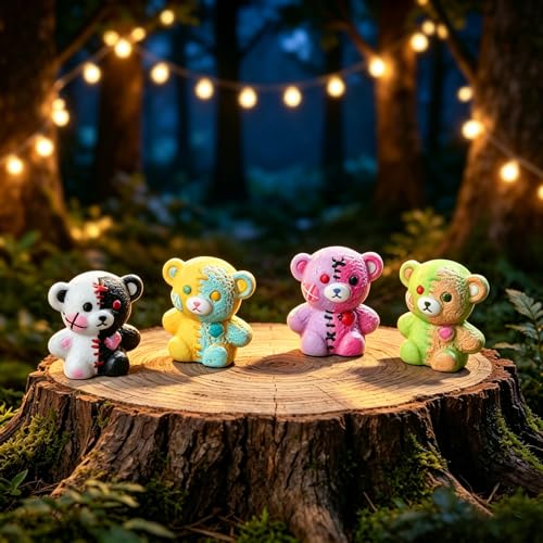 Dark Style 50Pcs Mini Resin Teddy Bear Figurines Set, Decorative Collectibles
