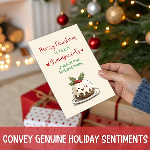 Cute Kawaii Christmas Pudding Card for Grandparents - Funny Holiday Greeting