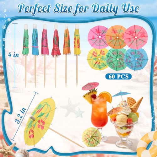 Multicolor 60 Mini Cocktail Umbrellas Drink Picks - Tropical Party Decorations