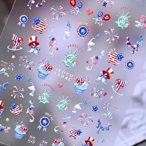 Quezadyl 3 Sheets 5D Independence Day Nail Stickers American Flag Decals