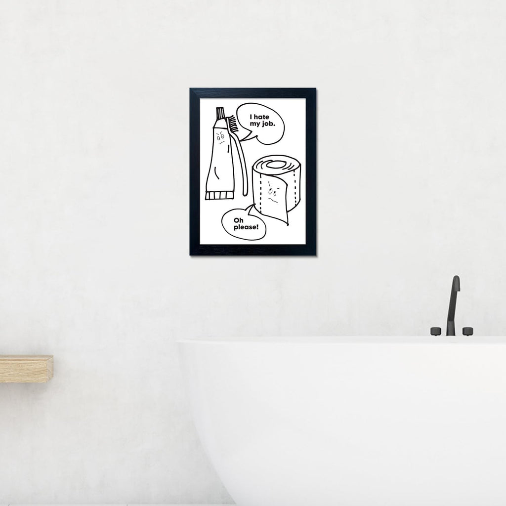 Regine Switzerland Black and White Bathroom Wall Art - Funny Quote Canvas Print | Framed Decor
