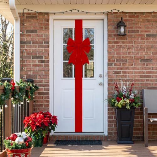 173-Inch Extra Large Christmas Front Door Bow - Wine Red Velvet, Pre-Tied & Adjustable