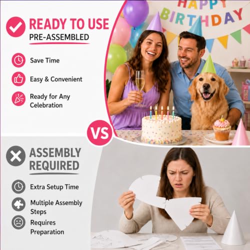 Pre-Assembled Pastel Party Hats for Adults - Birthday Celebration