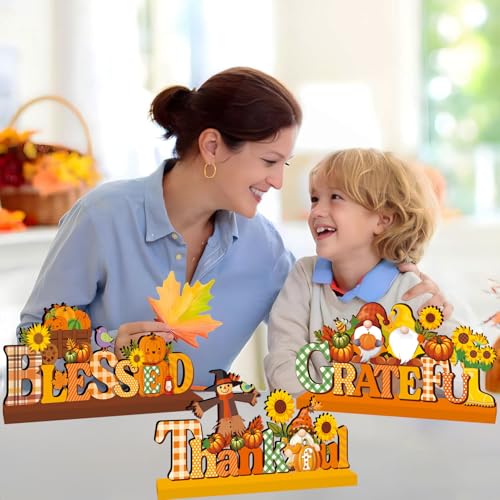 Fall Pumpkin Wooden Centerpieces Set for Thanksgiving Home Decor 3pcs