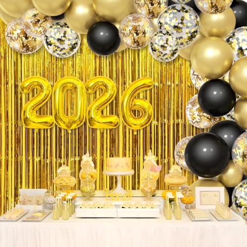 2026 New Year Decorations Kit - 89pcs Black & Gold Party Supplies