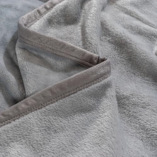 340GSM Flannel Bed Blanket Oversized King 144x144 Light Gray Cozy Microfiber