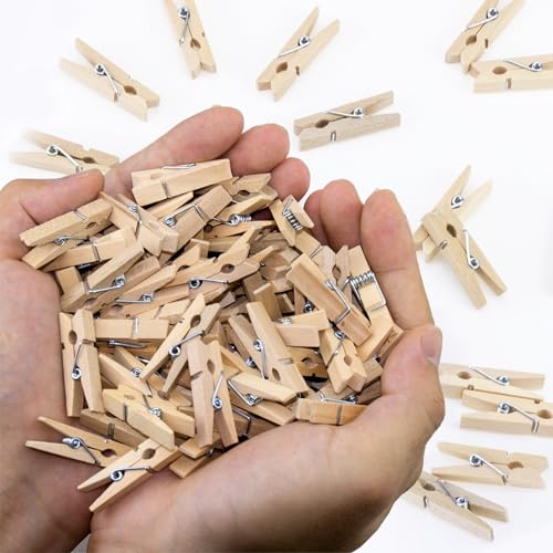 Mini Wooden Clothes Pins for Photos & Crafts, 1.4 Inch, 130 Pcs - Natural Birch