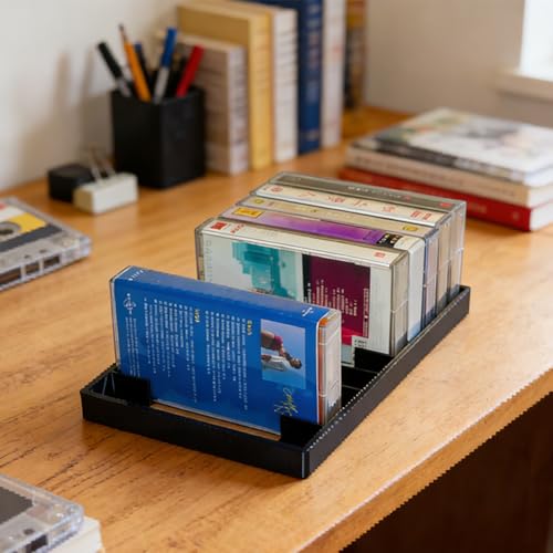 GRETJOB 10-Slot Cassette Tape Storage Rack - Durable Organizer