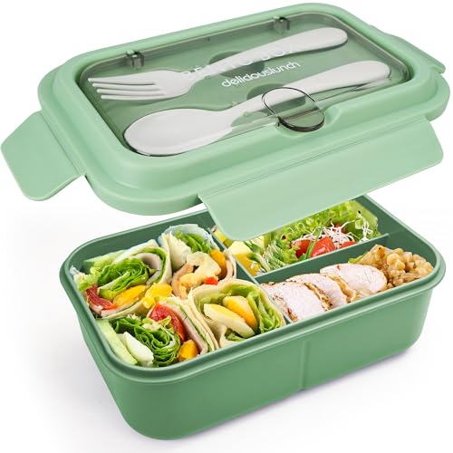 Fanhaw Green 40oz Bento Lunch Box with 3 Compartments, Microwave & Dishwasher Safe