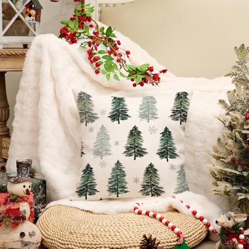 AACORS Christmas Pillow Cover 20x20 Inch - Green Snowflake Design