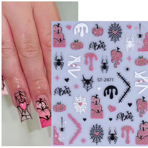 Pink Halloween Nail Art Stickers 3D Self-Adhesive Ghost Skull Decals 6 Sheets