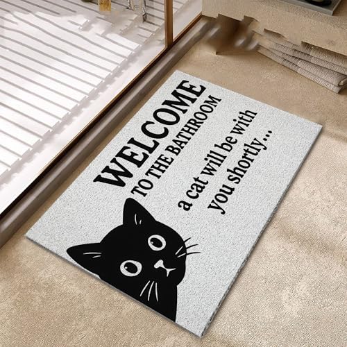 Black Cat Welcome Door Mat - Funny Indoor & Outdoor Mat, 17x30