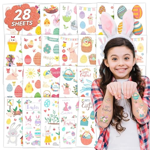 EMOME Easter Glitter Temporary Tattoos for Kids 28 Sheets 270 Styles