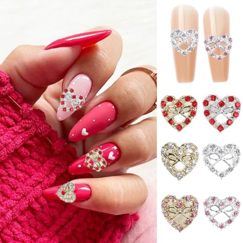 CnSybaris 42Pcs 3D Heart Nail Charms Alloy Crystal Rhinestones for DIY Manicure