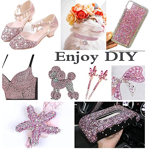 WEILUSI 120Pcs Pink Nail Art Rhinestones Glass AB Crystal Flat Back Gems
