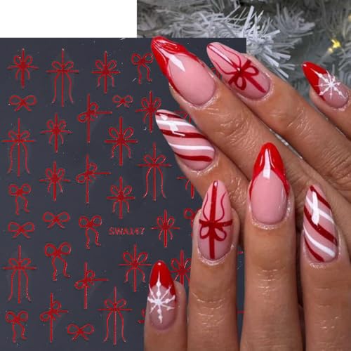 Christmas Nail Art Stickers 6Pcs Self-Adhesive Bow Decals