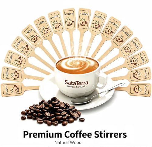 Birch Wood Coffee Stirrers - 6.3 Inch Paddle Stir Sticks, 108 Pack