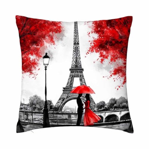 Eiffel Tower Decorative Throw Pillow Cover, 18x18 Inch - Paris Landscape