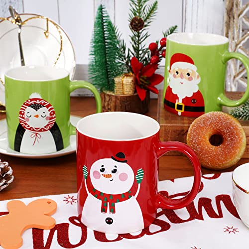 Christmas Ceramic Mug Set 6 Pack - Santa Snowman Reindeer & Penguin 12oz Holiday Coffee Cups
