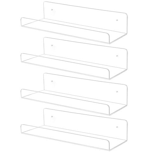 TONICE 4 Pack Acrylic Shelves for Wall 10in Floating Shelf Wall Mounted Set for Room, Bedroom, Bathroom, Kitchen, Living Room, Office Book Shelf Storage Decor