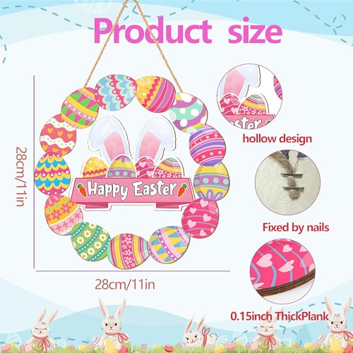 Happy Easter Wooden Wreath Sign - 11 Inch Door Decor