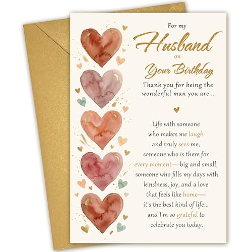 Heartfelt Birthday Card for Husband from Wife - Watercolor Design