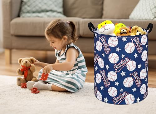 HUAYEE Baseball Laundry Hamper - Foldable Waterproof Storage Basket (R-Blue)