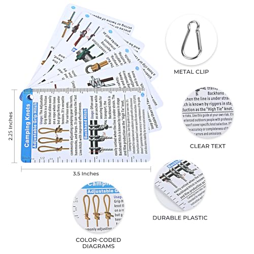 22 Rope Knots Camp Cards - Camping Supplies Waterproof Knot Tying kit,Camp Gear Knots Book Cards Pocket Camping Gift for Hikers and cub Scout to Knot Tying
