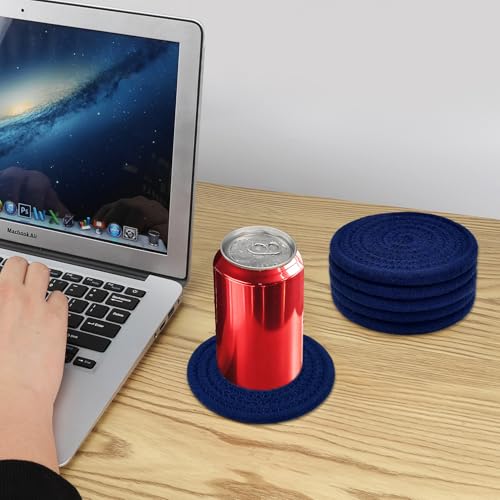 ABenkle Navy Blue Woven Coasters - 4.3 Inch Absorbent Boho Set of 6