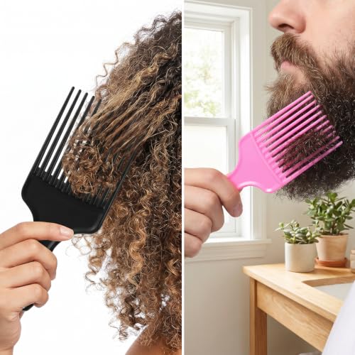 Exclaith 2Pcs Plastic Hair Picks for Curly Hair, Wide Tooth Afro Combs