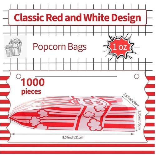 VOISEN Paper Popcorn Bags,1000 Packs 1oz Popcorn Bag Individual Servings, Pop Corn Bag Bulk for Poporn Machine,Movie Nights Pop Corn Bags
