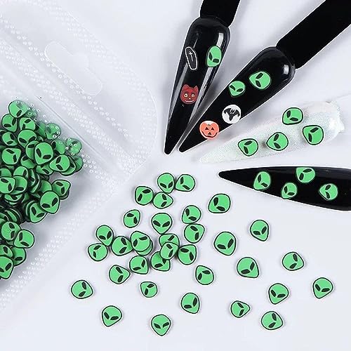 3D Green Alien Nail Art Charms Polymer Clay Slices for Halloween DIY