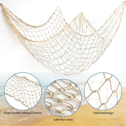 Natural Cotton Decorative Fishing Net, 4x6.6 Ft Nautical Wall Backdrop