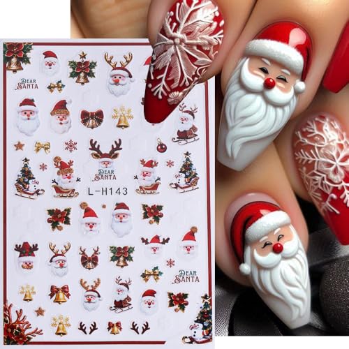 Christmas Nail Art Stickers 3D Self-Adhesive Winter Decals 6 Sheets