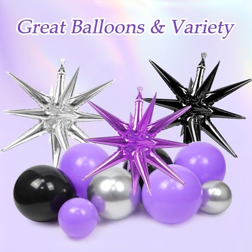 Purple and Black Balloon Arch Kit with Confetti - 125pcs for Parties