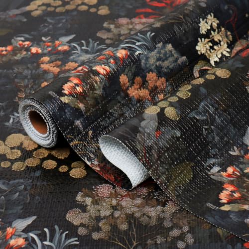Vuacepe Vintage Floral Leaf Shelf Drawer Liner 11.8"W x 118.1"L Dark Leaf