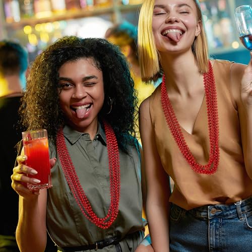 Bechumes Red Bead Necklaces 12-Pack 33-Inch Mardi Gras Party Supplies
