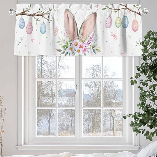 Easter Bunny Window Valance 54x18 Inch Colorful Egg Rabbit Rod Pocket