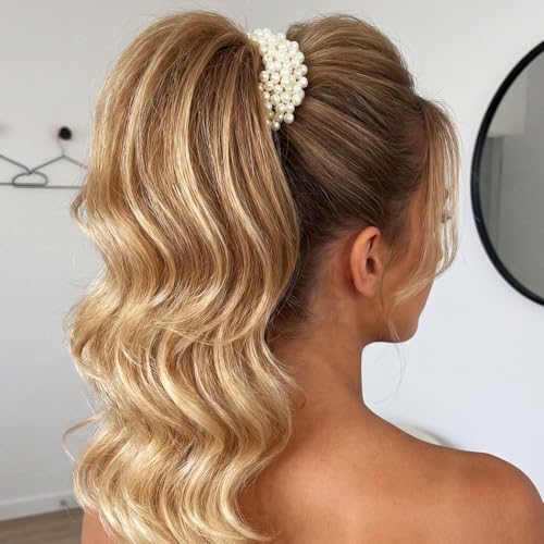 BARTOSI Pearl Scrunchies Beaded Hair Ties Ponytail Holder 3-Pack