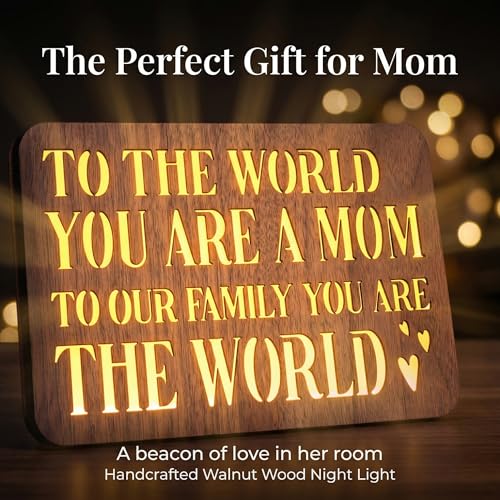 Mom Wooden Night Light Gifts - Heartwarming Walnut Table Lamp for Mom